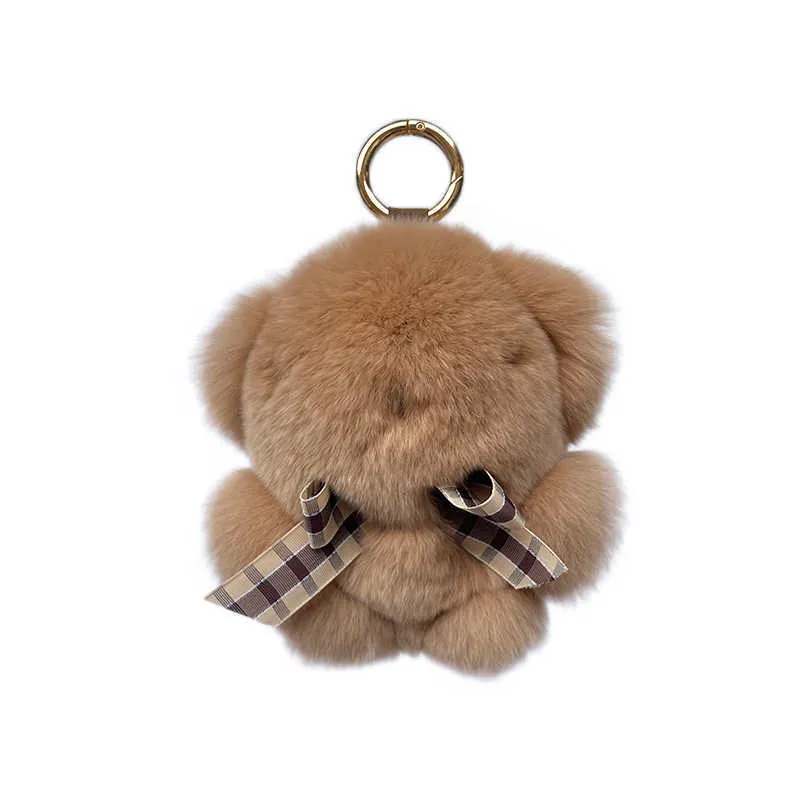Söta björn nyckelringar rex kanin pälsbil handväska nyckeling pendel252e