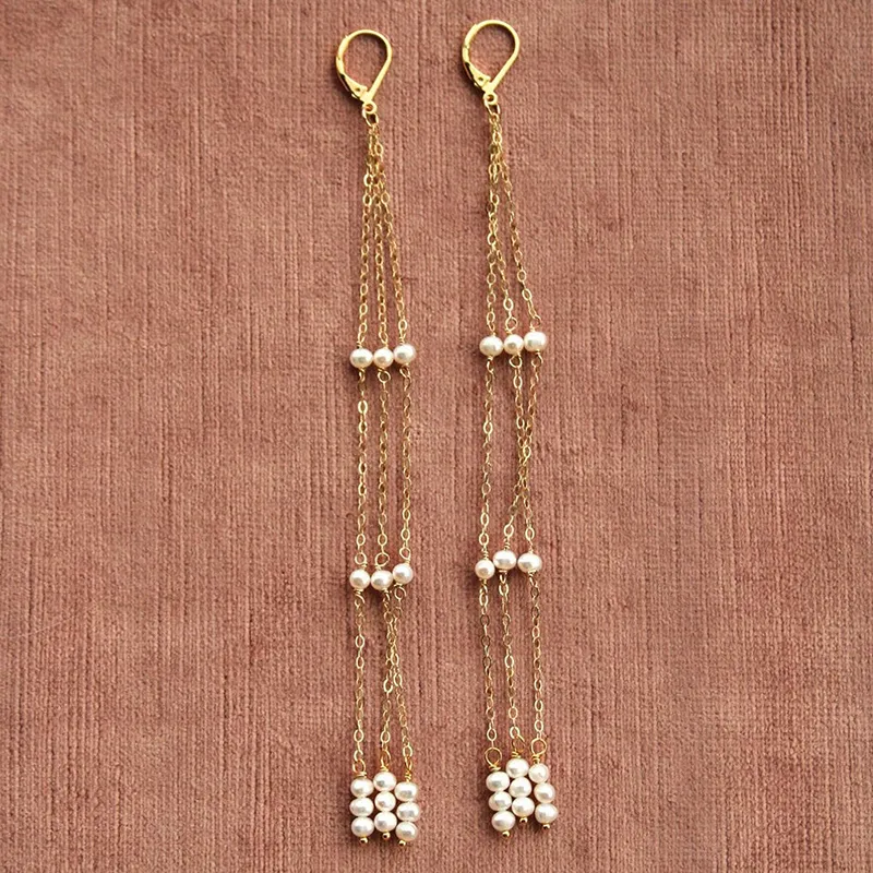 Boucles d'oreilles pendantes en perles naturelles, faites à la main, remplies d'or, style Boho Oorbellen Brinco, bijoux Vintage pour femmes