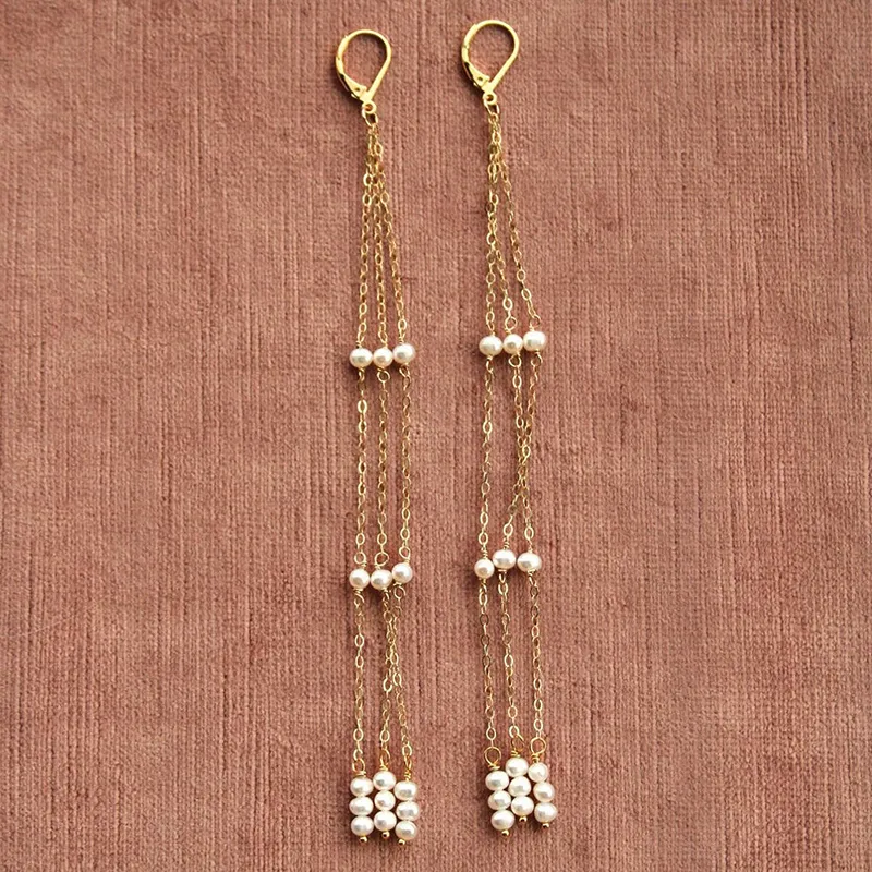 Natural Pearl Drop Kolczyki Handmade Złoto Wypełnione Pendientes Boho Oorbellen Brinco Vintage Biżuteria dla kobiet