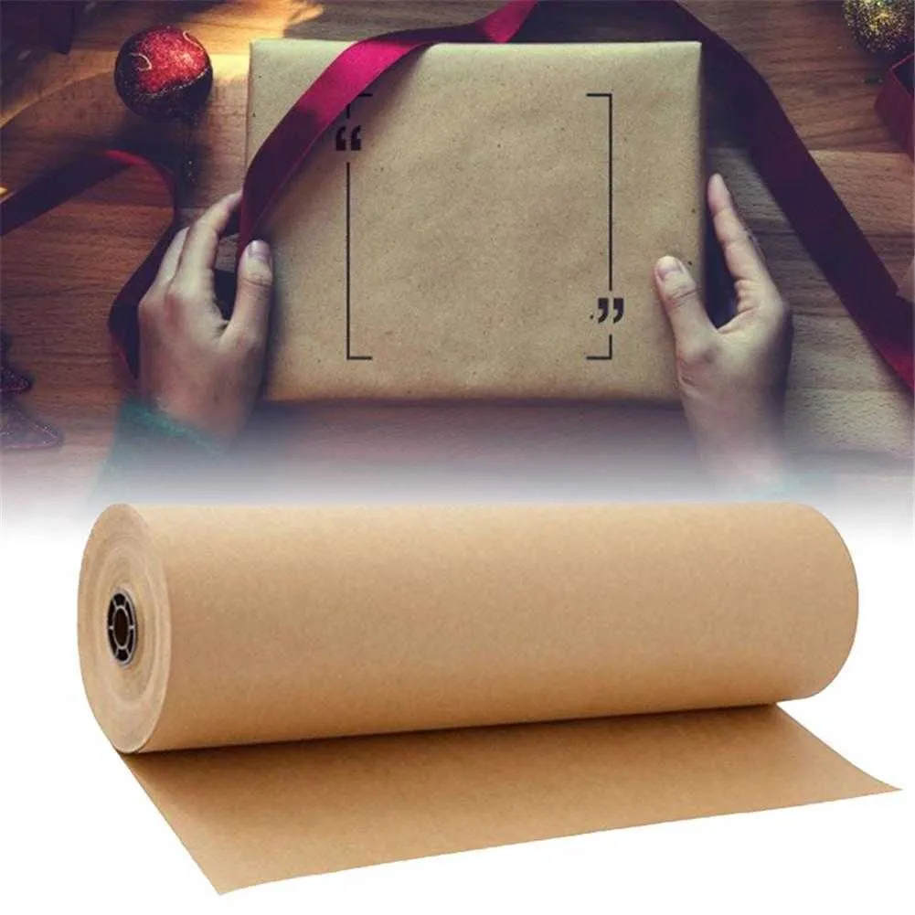 30 meter bruine kraft wikkel papier roll gerecycled papier voor geschenkvaartuigen schilderij verjaardagsfeestje bruiloft verpakking decoratie y0712482151