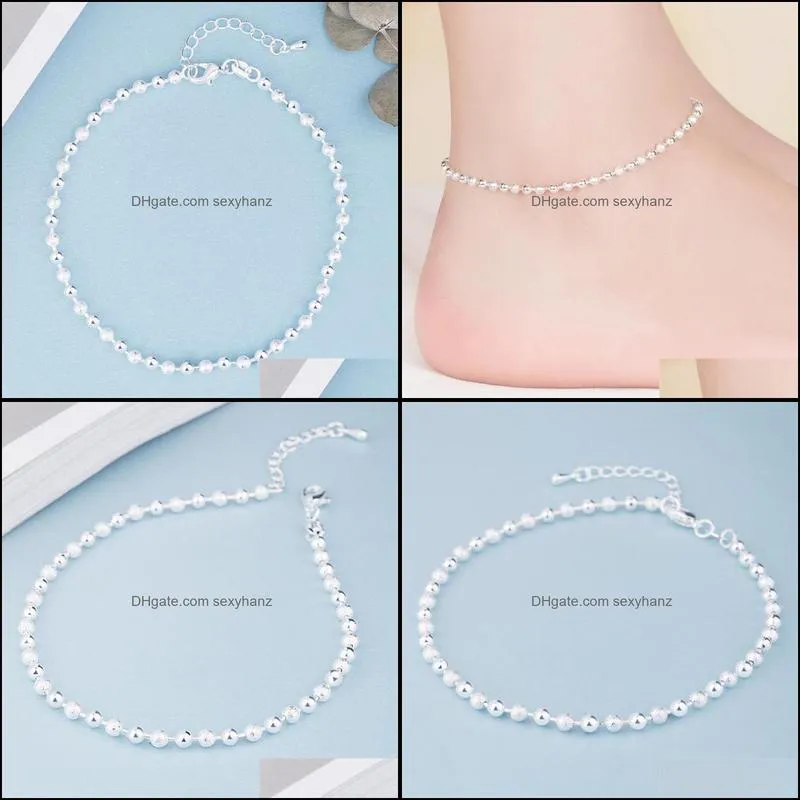 Fußkettchen Schmuck Sommer Mode 925 Sterling Silber Kette Für Frauen Strand Party Perlen Knöchel Armband Fuß Mädchen Geschenke 2T1Ae312B