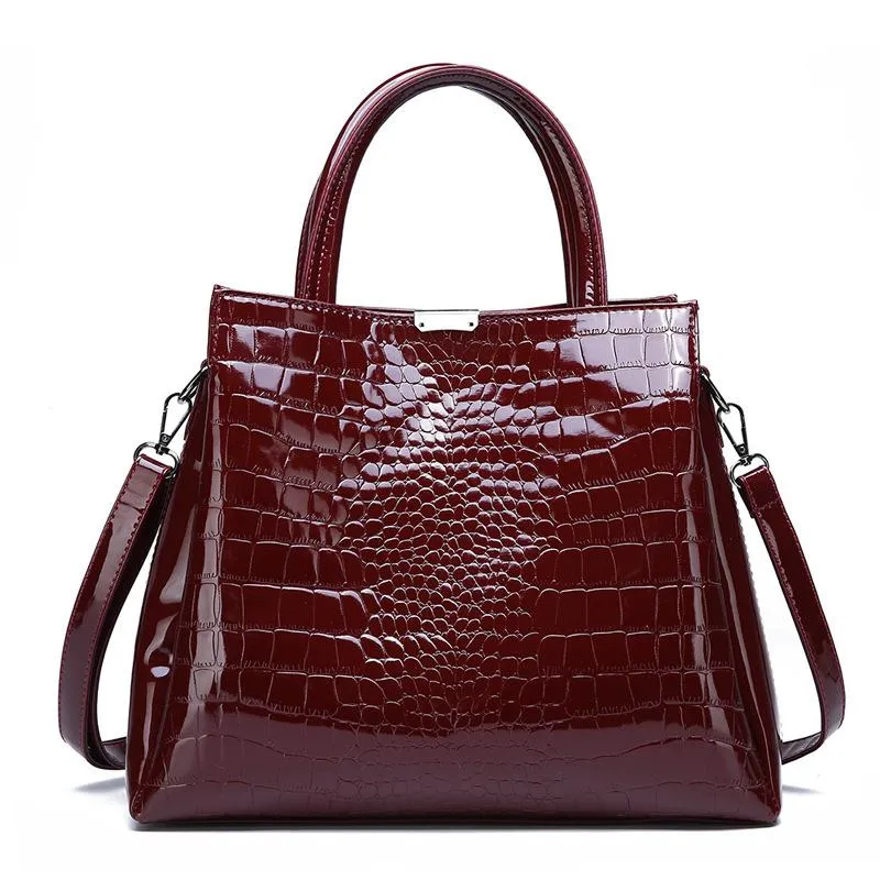 Akşam çantaları Burgundy Patent Deri Çanta Kadın Çanta Büyük Kapasite Lady Ofis Çanta Messegner Crossbody Omuz Setleri 257F