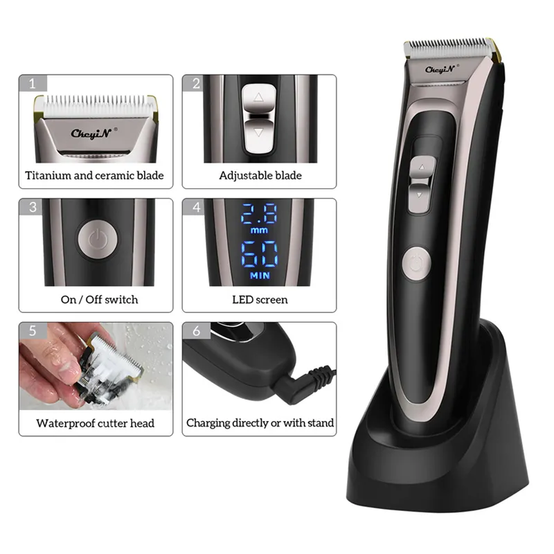 LED Professional Hair Clipper Trimmer Men Barber Rechargeable Cutting Machine Ceramic Blade Low Noise cut Limit Comb 2206238877708