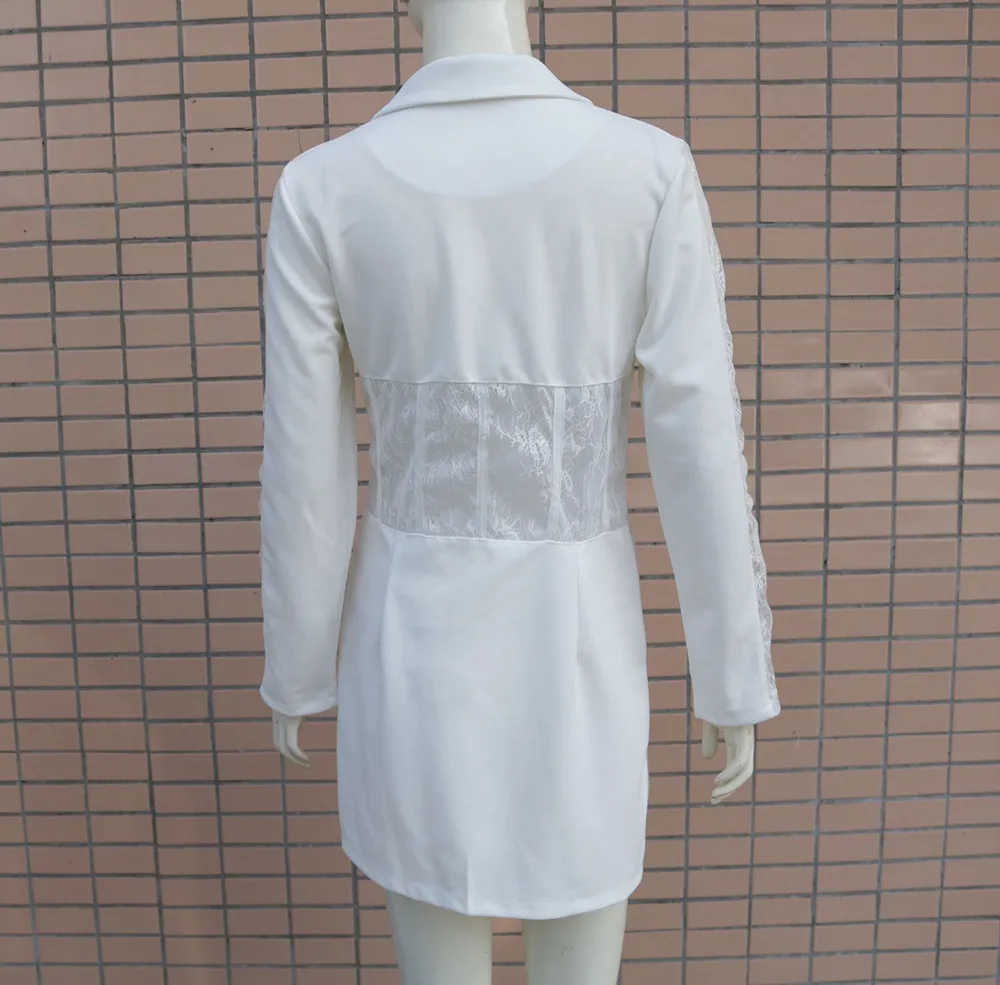 Gränsöverskridande Kvinnors Oberoende Station Suit Collar Lace Stitching Slim Professional Dress ... Y0118