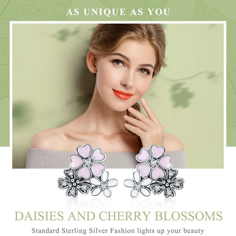 DoDoFly Orecchini a bottone con fiori di ciliegio poetici in argento sterling 925 le donne Gioielli in argento originali di moda
