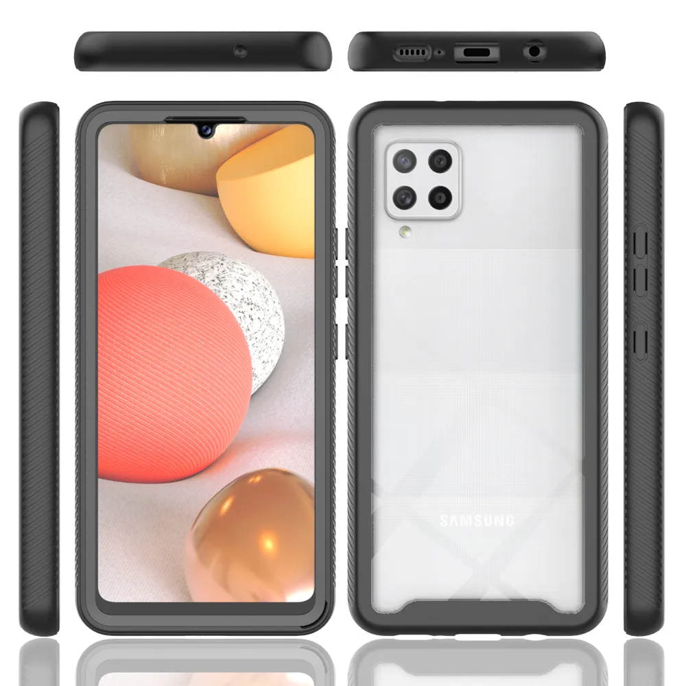 Heavy Duty Protection ShockoProof Fodral för Samsung Galaxy A42 5G Soft TPU + PET Front Film Transparent Acrylic Hard PC Back Cover