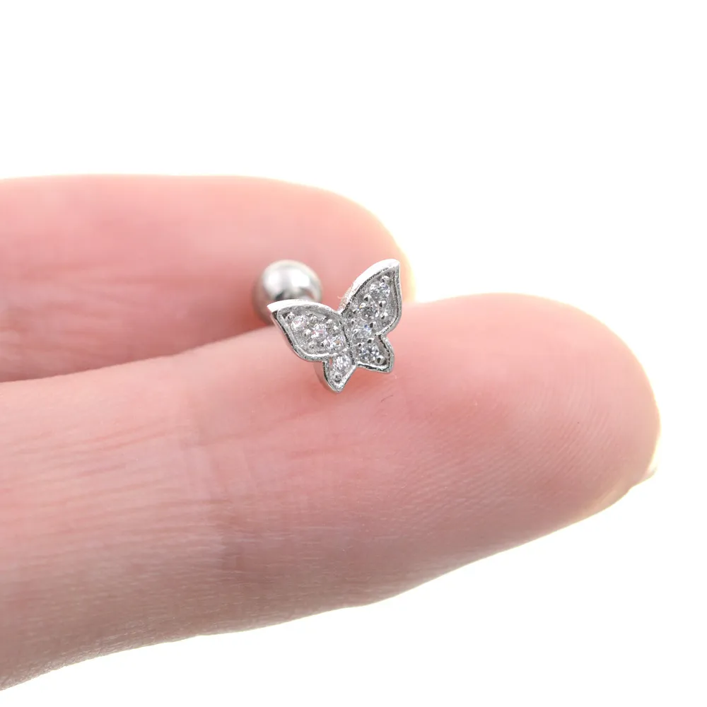 Butterfly Cartilage Studs Cubic Zirconia Helix Tragus Conch Screw Back Earring Stainless Steel Piercing Jewelry Women
