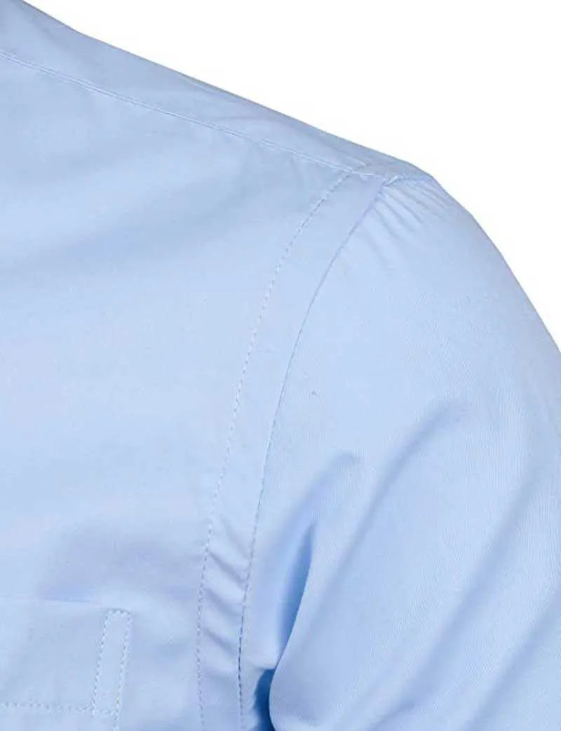 Men's Sky Blue Slim Fit Dress Shirts Long Sleeve Brand Men Cotton Top Quality Business Formal with Pocket 210721