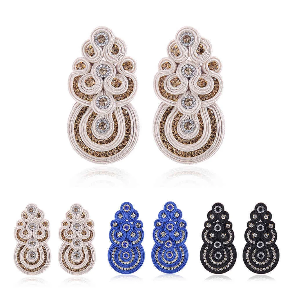 Soutache orecchini da donna fatti a mano cristallo intrecciato sutasz orecchino pendente beige blu nero estetico boho gioielli tendenza 2020