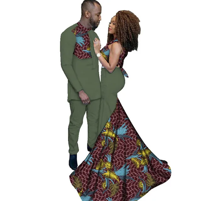 Vestidos africanos de moda para mujer, estilo Ankara, estampado Batik, traje para hombre, vestido Sexy para mujer, ropa para parejas WYQ52