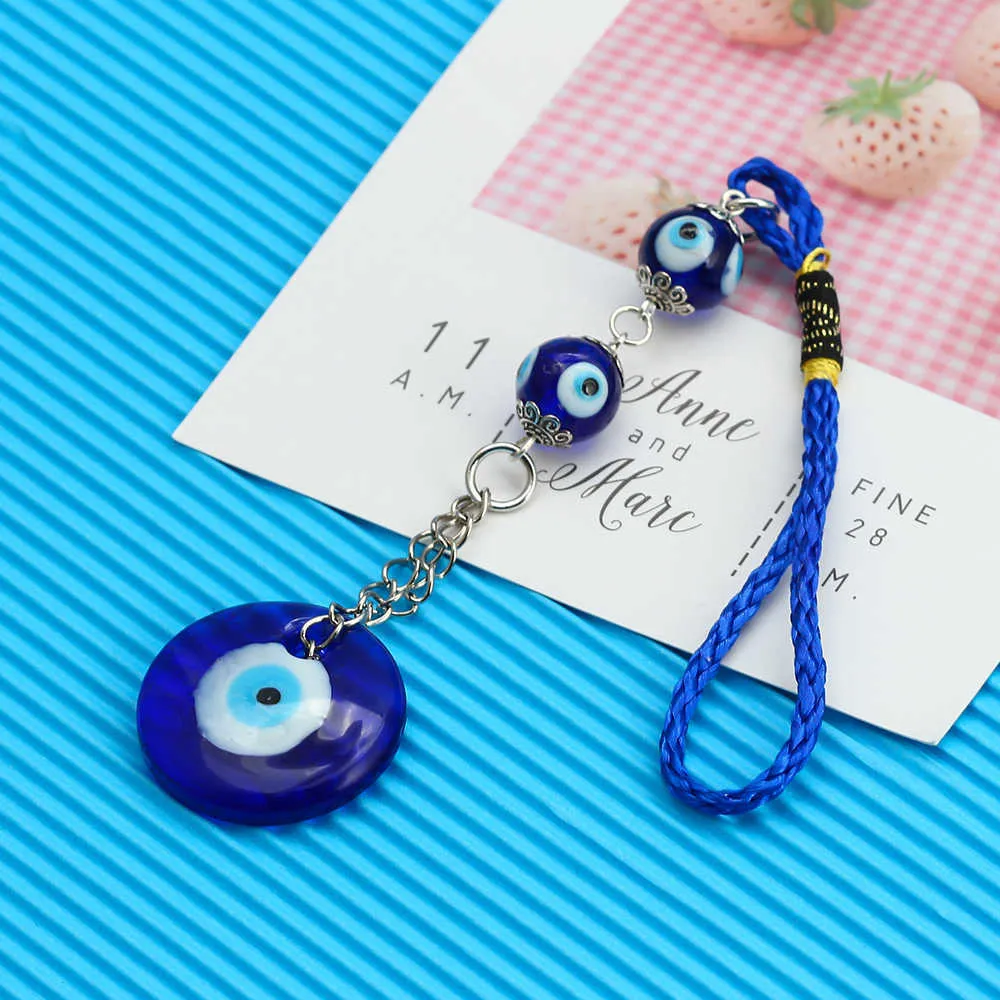 Lucky Eye Verre Bleu Turc Evil Eye Perles Pendentif Tenture Décor Corde Chaîne Décorations pour La Maison Salon Voiture BE161 G1019