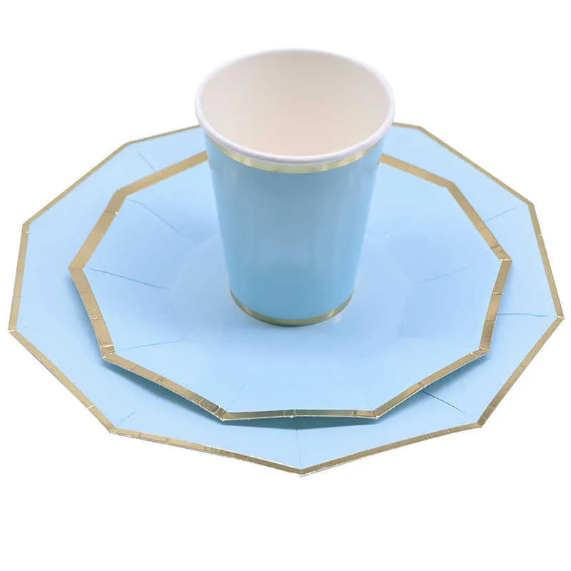 / set vert rose bleu assiettes en papier tasses vaisselle jetable ensemble pour mariage fête d'anniversaire bébé douche fournitures or décor 21224W