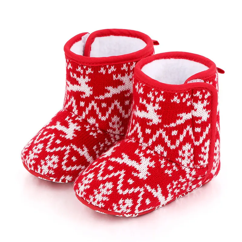 Baby Weihnachten Warme Schuhe Säugling Mädchen Jungen Elch Schnee Stiefel Weiche Sohle Anti-Rutsch Krippe Schuhe Winter Warme Gemütliche Winter warme Booties 210312