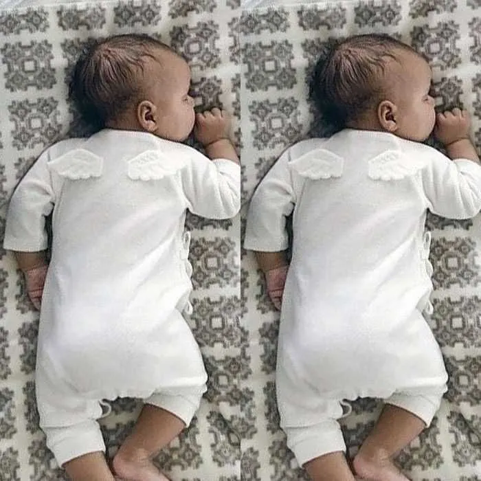 Pagliaccetto neonata Pigiama bambini europei Fasciatura in cotone Ali d'angelo Abbigliamento il tempo libero Vestiti bambini nati Tuta bambini 210701