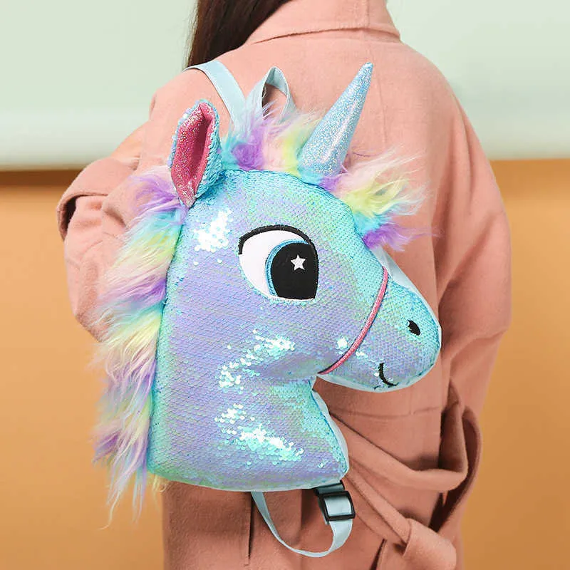 Unicorno grande capacità Paillettes Zaino studenti carino zainetto bambini borsa da pranzo borsa ragazze borse mini tote bag bambini G758EZF