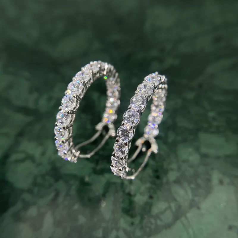 Oevas Luxury 100 925 Sterling Silver Created Moissanite Gemstone Hoop Earrings Accouns Wedding Mapporting Gine Jewelry Gift Whole 2109729294