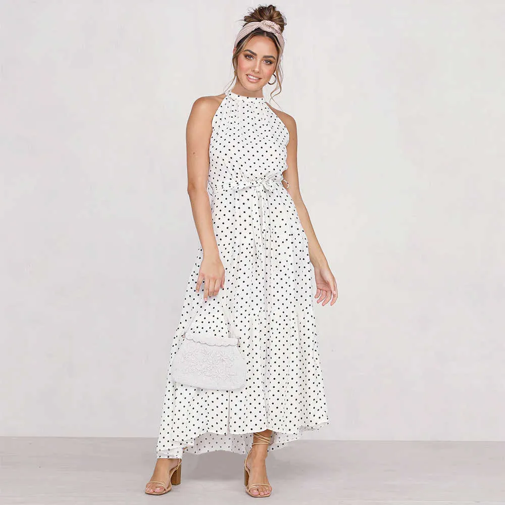 Summer Beach Long Maxi Robe Femme Polka Dot Imprimé floral Imprimé sans manche