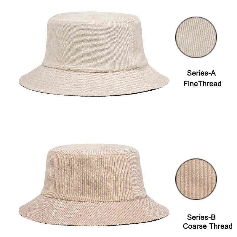 VACIGODEN Women Reversible Corduroy Bucket Hat Soild Color Minimalist Sunbonnet Fedoras Outdoor Chapeau Fisherman Caps Gorros G220311
