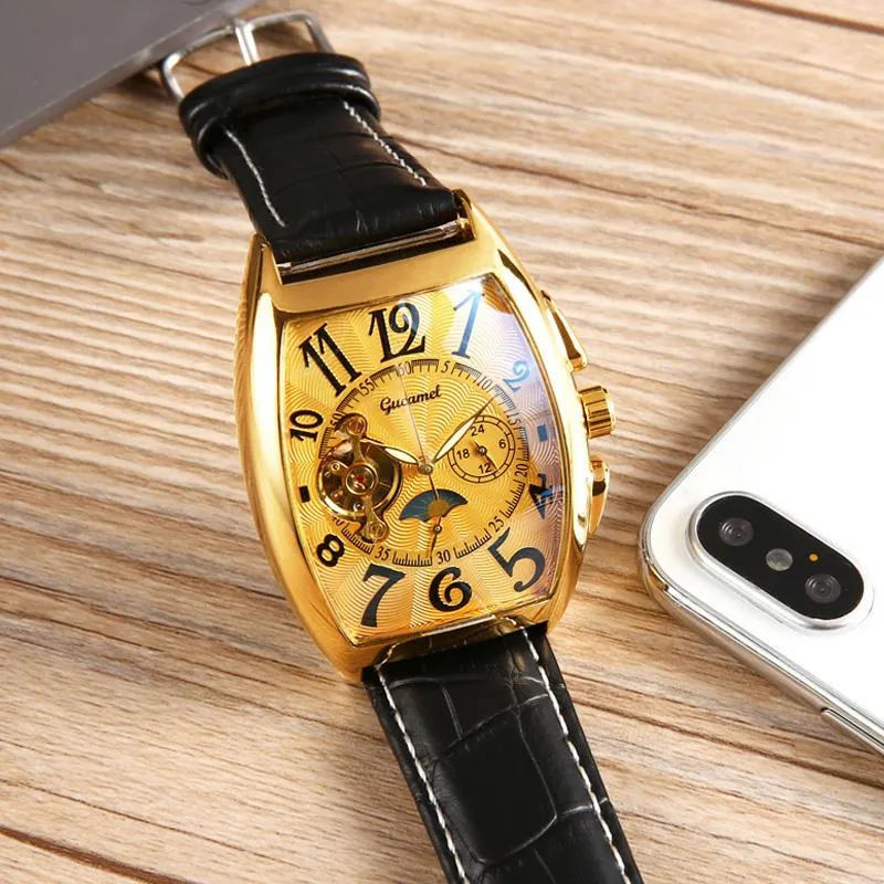 Orologi da polso che vendono copia orologio quadrato da uomo orologi meccanici automatici vuoti cinturino in pelle tourbillon mano orologio da polso maschile3087