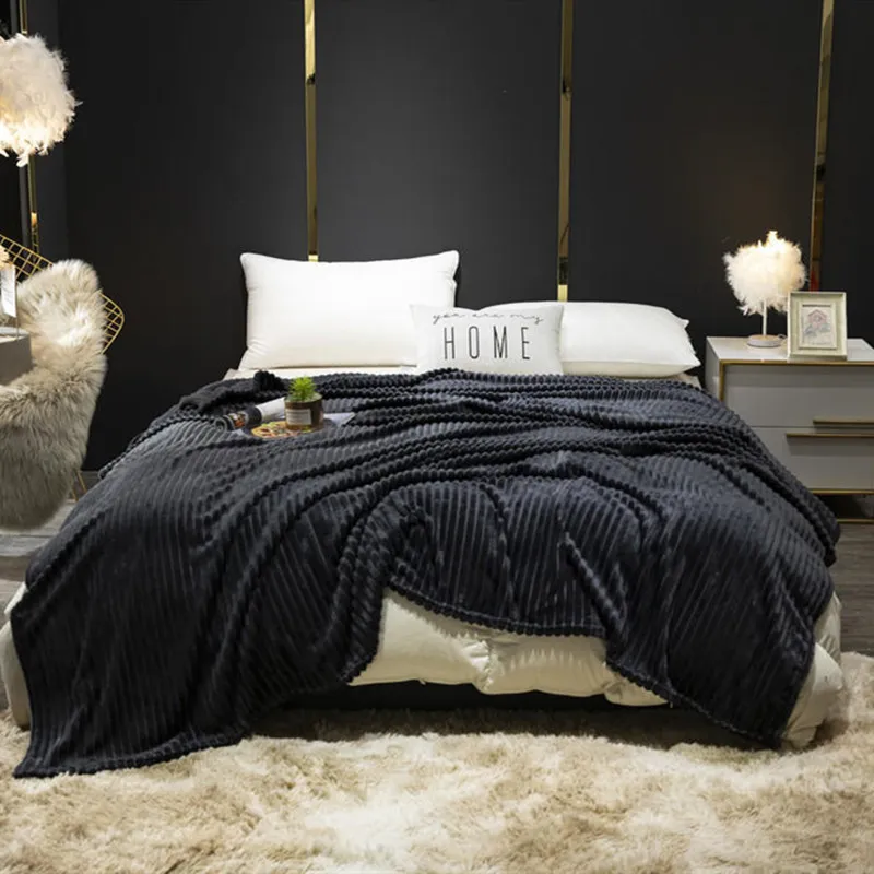 Coperta Bonenjoy sul letto Coperte morbide in flanella di colore nero Coperte singole / queen / king size Plaid letti Coperta in pile 210316