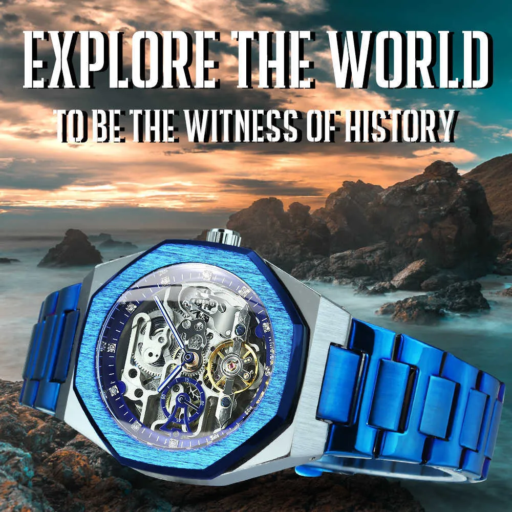 FORSINING Tourbillion Mechanical Watch for Men Automatic Steel Strap Skeleton Mens Watches Top Brand Luxury Reloj Hombre 210728