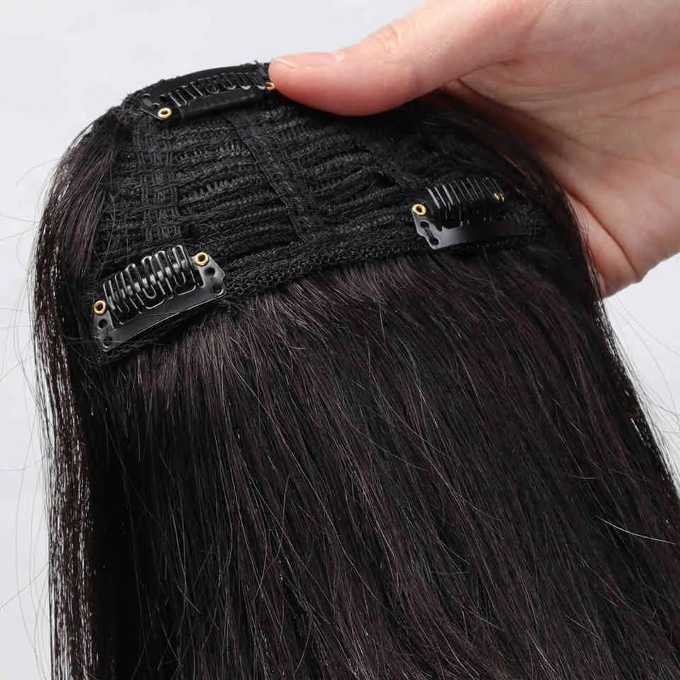 Natural Human 3 Clips 3D Blunt Cut OverHead Bangs Clip In Hair Extensions Non-Remy 2.5"x4.5" 613 #1B #2 Brown