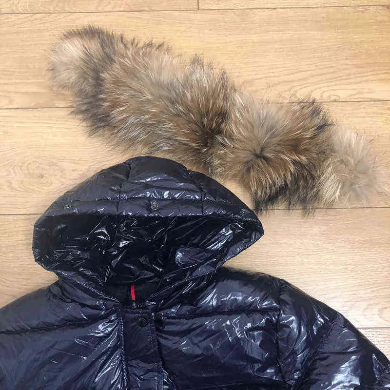 Women's Winter Jacket Hooded Slim Big Thick Real Fur Short White Duck Down Filler Coat Female Solid Warm Clothes Snow Suit 211216