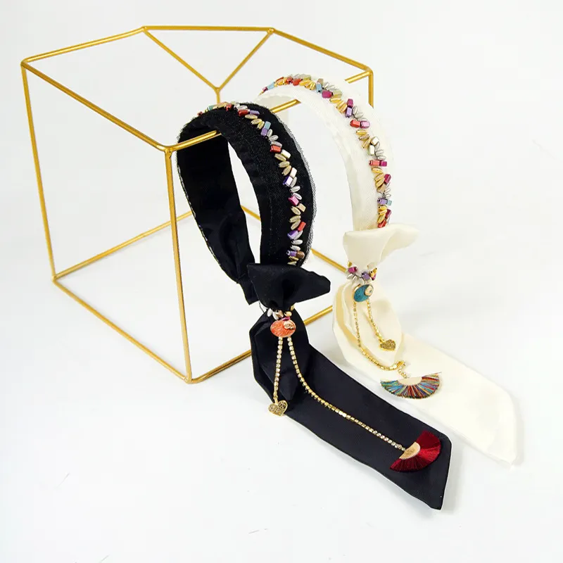 Böhmische luxuriöse Perlenquastenbänder Damen Accessoires Band Haarschleifen Blumenkrone Stirnbänder für Mädchen