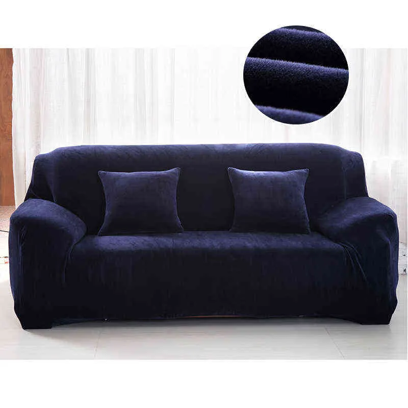 Pluszowa sofa Pokrywa Stretch Solid Color Grube Slipcover Sofa Pokrywy do salonu Zwierzęta Krzesło Pokrywa Poduszka Sofa Ręcznik 211102
