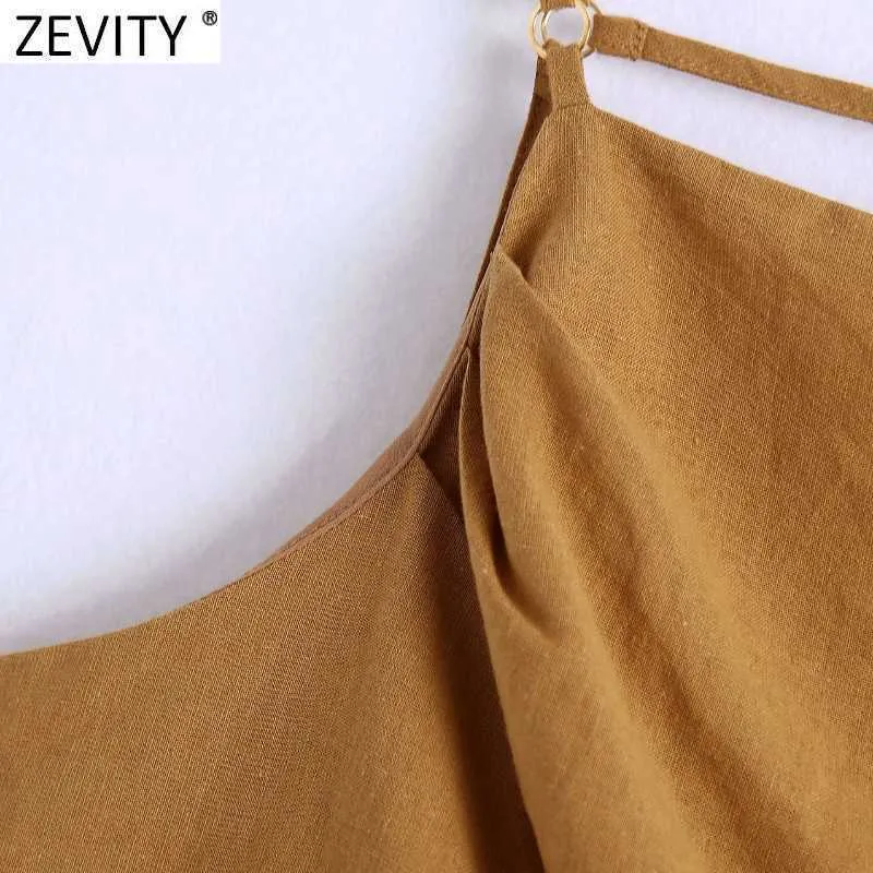Zevity Women chic veck design solid sling camis tank damer sommar spaghetti rem kort väst rygglösa grödor ls9271 210603