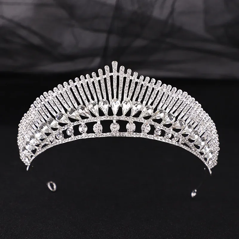 Silver Färgkrona och Tiara Hårtillbehör För Kvinnor Bröllop Tillbehör Bridal Crystal Rhinestone Diadema Headpiece