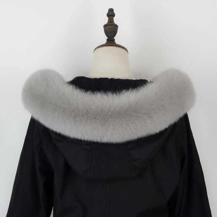 QEARSTAR 2021 новый натуральный лисиц меховой воротник для женщин капюшон светло-серый реальный меховой шарф зимний теплый высококачественный пальто колпачок Z119 H0923