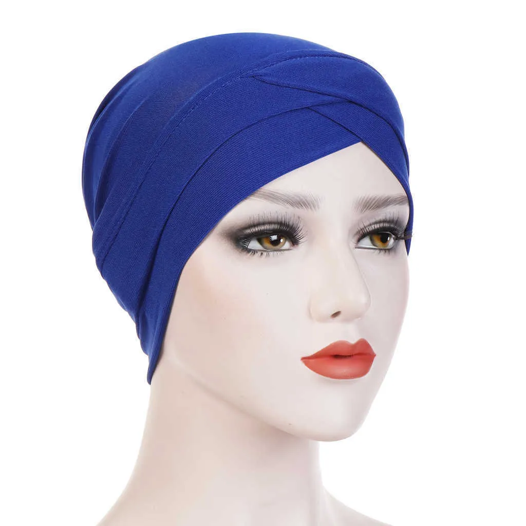 Donne Solid India Cappello Musulmano Volant Cancro Chemio Beanie Turbante Avvolgere Sciarpa Cap Testa Sciarpa Le Donne Musulmane Solido Turbante di Cotone Y1020