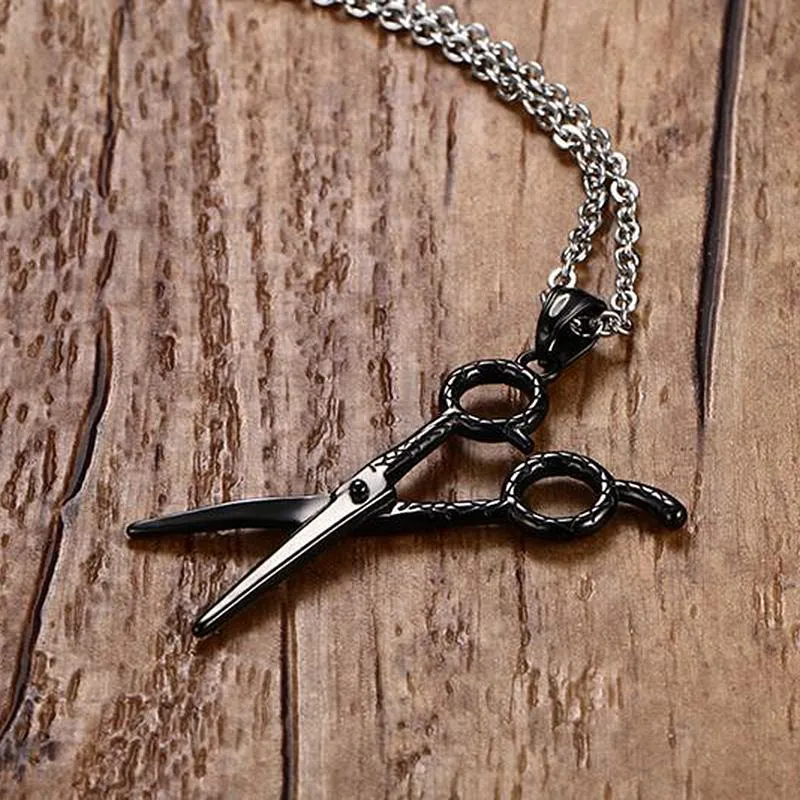 Cool hommes ciseaux styliste collier bijoux en acier inoxydable outils de barbier en forme pendentif mâle bijoux Chain302b