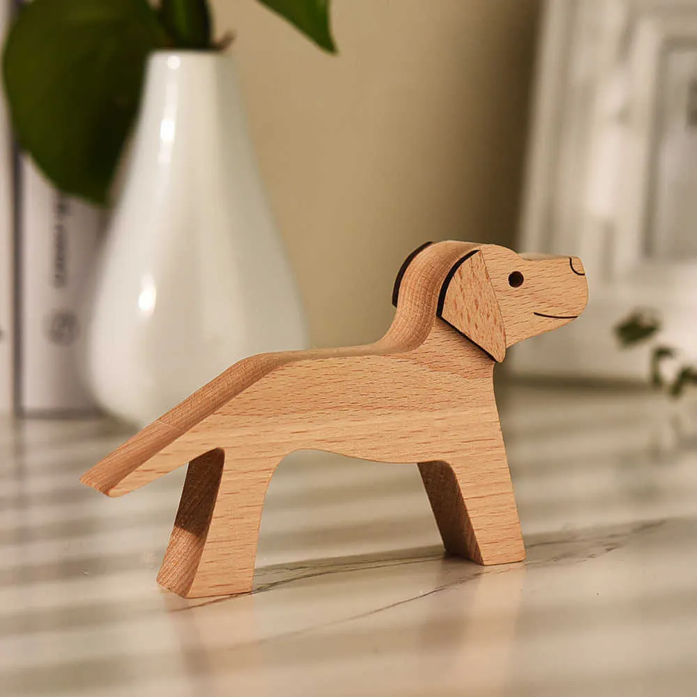 木のエコウッド犬の女性男彫刻の彫刻手サンディング木製のクラフトホームデスクの装飾ギフト女の子の子供のための贈り物210811
