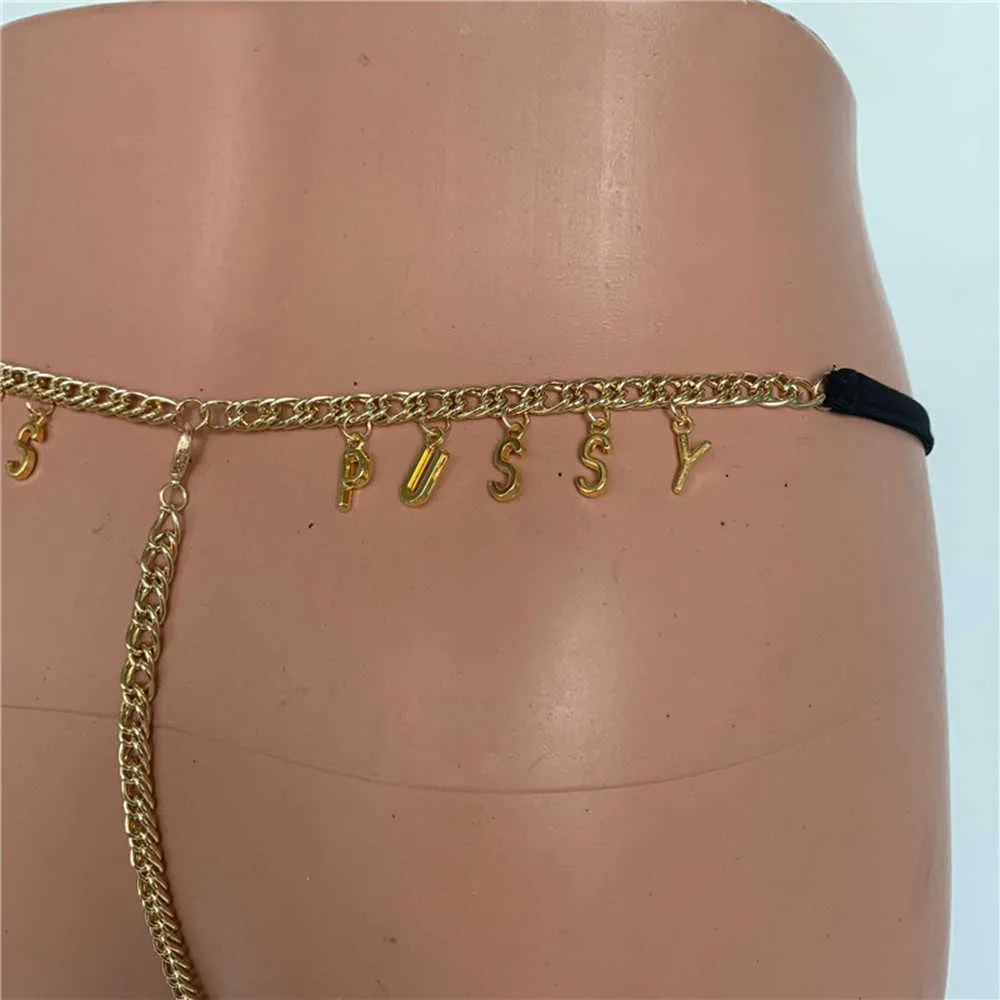 2021 Summer Sexy Body Chain Jewelry Personalized Name Belly Waist Chains for Women Metal Custom Letters Underwear Thong Panties2967377265