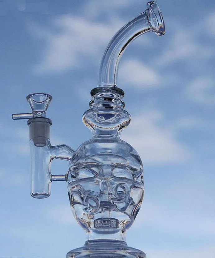 Glasbong vattenrör Skull Dab Rigs Bong Recycler böjd hals med skål glasoljerigg 14,5 mm led