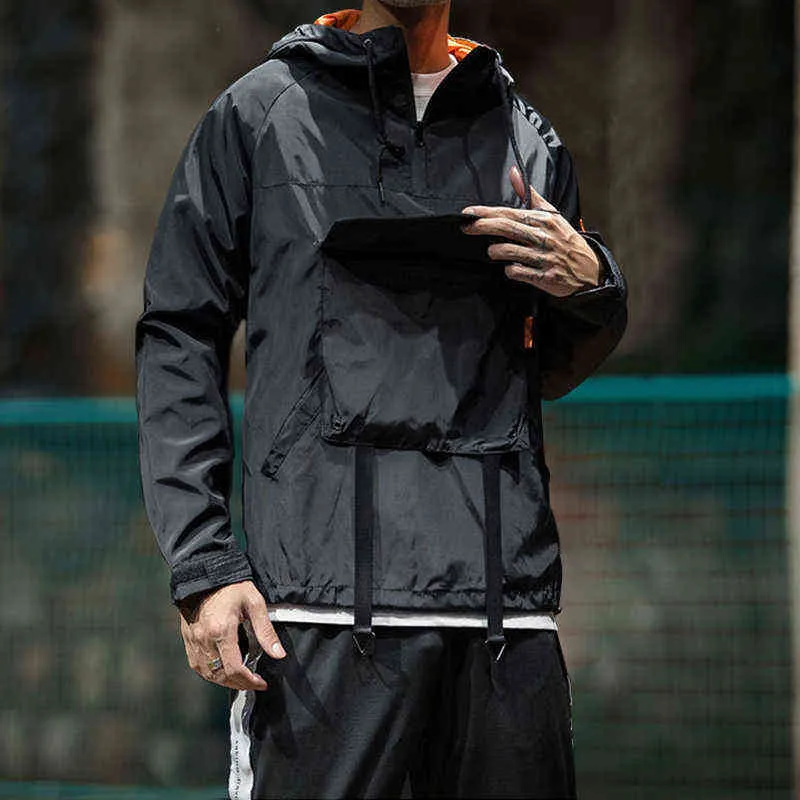 Erkek Ceket Mont Streetwear Techwear Kapşonlu Su Geçirmez Rüzgarlık Rahat Dış Giyim Hip Hop Çok cep Japon Palto 211.026