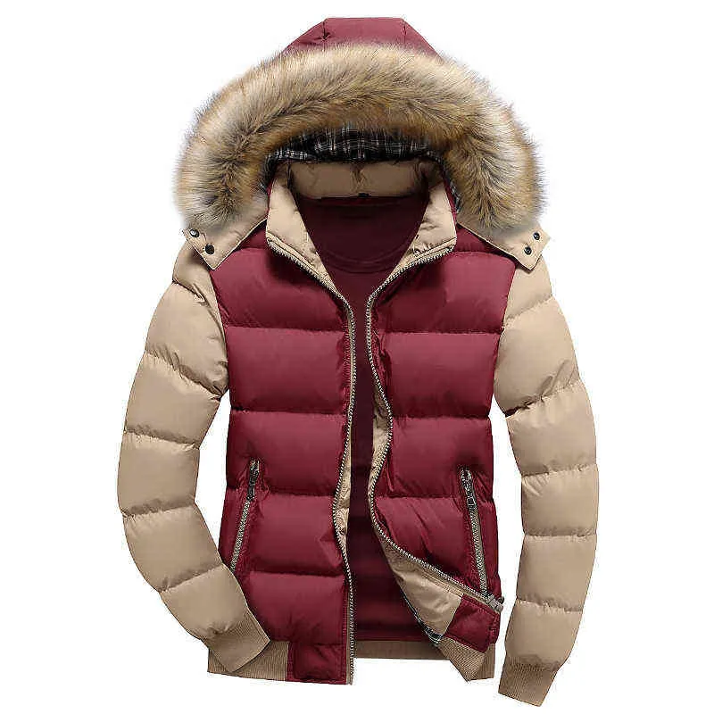 Fur Parka Overcoat Men Winter Snow Warm Parkas Jacket Mens Warm Outwear Male Casual Hooded Thick Fleece Zipper Patchwork Coat 211110