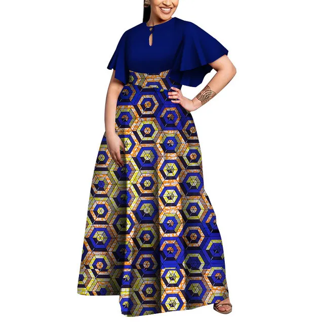 Plus Size Party Jurk Afrikaanse Jurken Voor Dames Nieuwe Bazin Riche Style Afrikaanse kleding Sierlijke Dame Print Wax Clothing WY5564