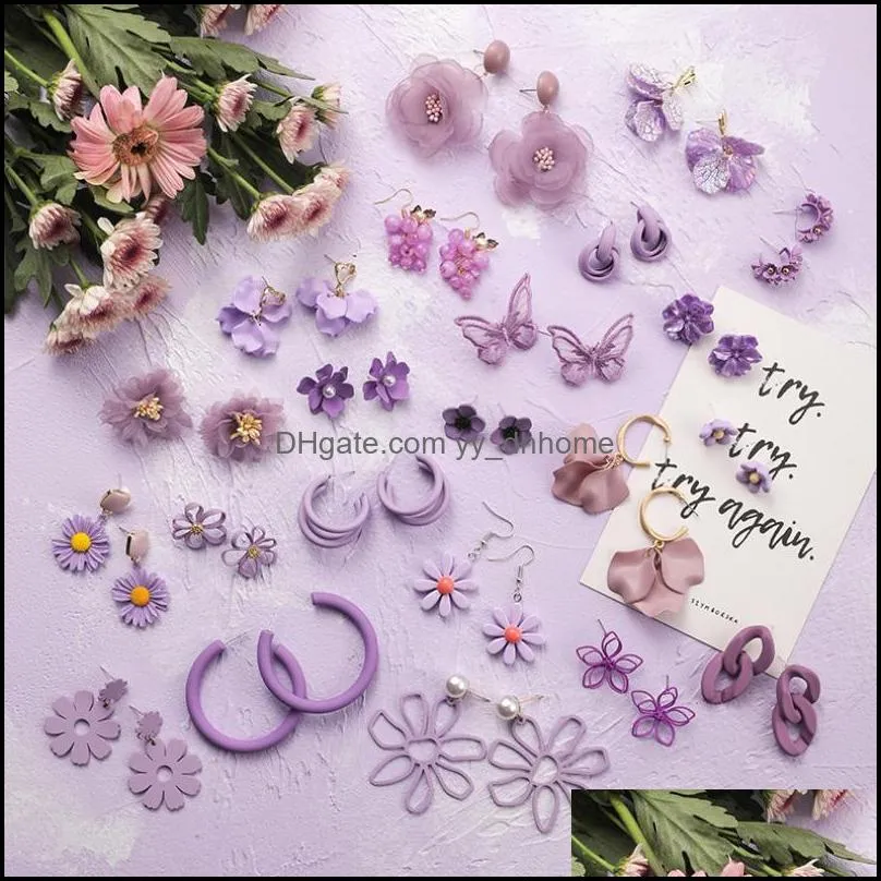 Stud 2022 Trend Jewelry 925 Silver Needle Earrings Purple Series Simple Small  Korean Flower