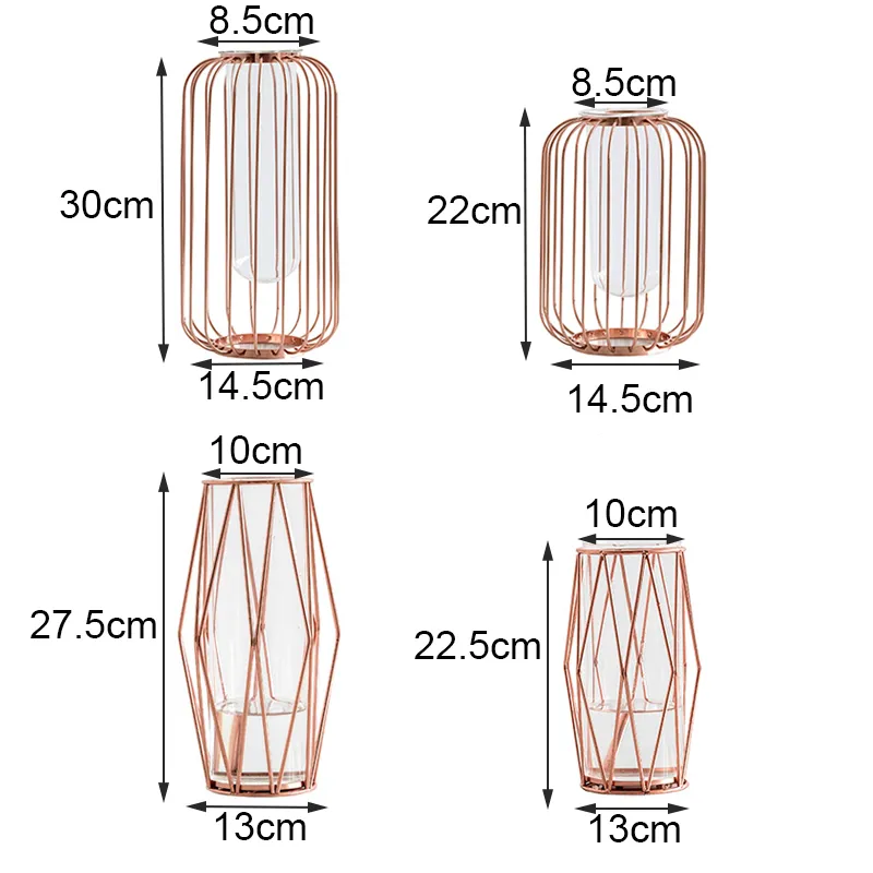 Nordic Lampion w kształcie żelaza sztuki szklane wazon pozłacane kwiatu wazon wazon wazon kwiat doniczka domowa dekoracja ślubna 210310