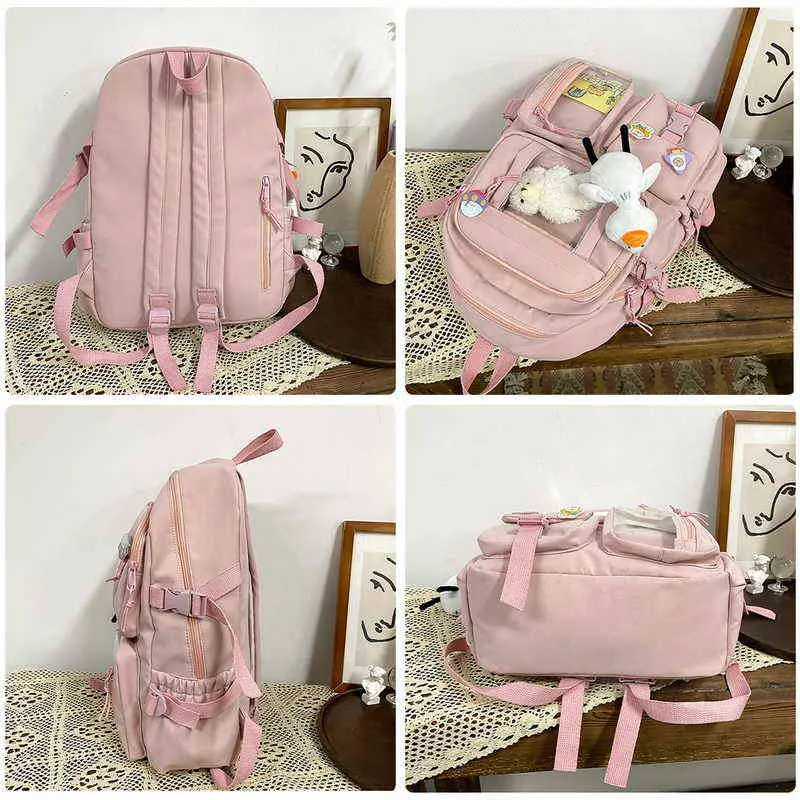 Kawaii Nylon Women's Backpack Fashion Waterproof Rucksack For Teen Girls School Backpack Cute Student Bookbag Travel Bag Mochila Y1105