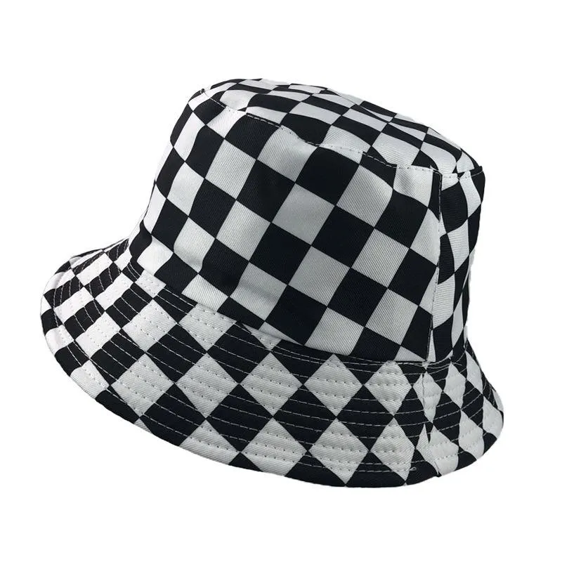 Cappelli a tesa larga da donna nero rosso blu scozzese a scacchi cappello a secchiello hip hop protezione solare traspirante bacino tendenza Harajuku212p