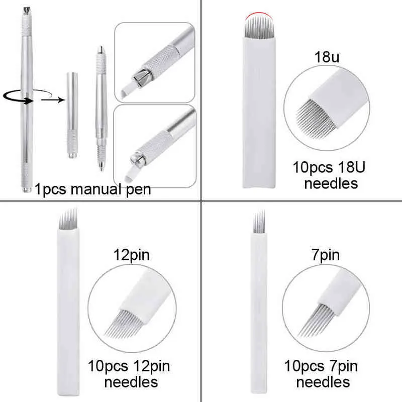 Augenbrauen Microblading Kit Tattoo Manual Pen Drei Kopf Nadeln Permanent Make -up Blades Supplies Maschinenausrüstung 211224262E9805966