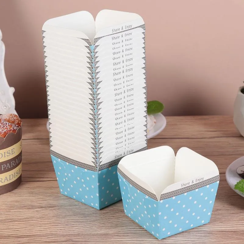 Disposable Cups & Straws Cute Paper Cupcake Square Cake Cup Heat-resistant Dessert Bowls Mini Box Party Supplies Blue Dot235z