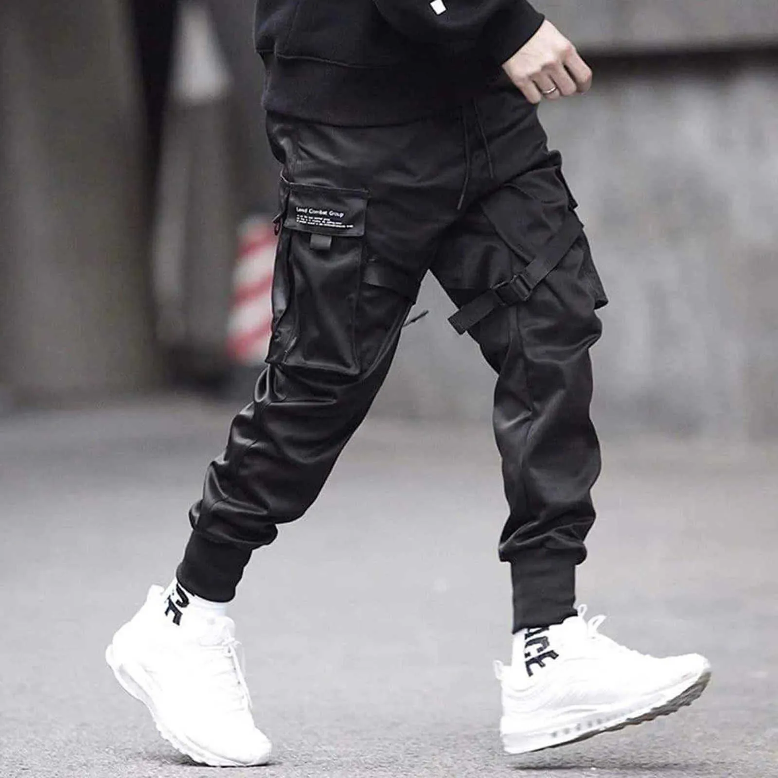 Preto Hip Hop Cargo Calças Homens Streetwear Moda Moda Costãs Sweatpants Casual Harem Calças Harajuku Roupas 210715