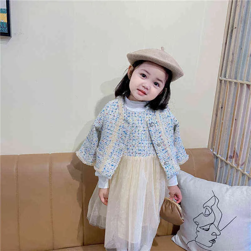 Gooporson Spadek Ubrania Dla Dzieci Fashion Korean Little Girls Odzież Zestaw Dzianiny Coatvest Dress 2szt Cute Toddler Girls Stroje G220310