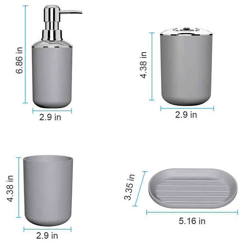 Set di accessori da bagno in plastica da 4 pezzi, set di accessori scopino da bagno con portaspazzolino, tazza spazzolino 211206