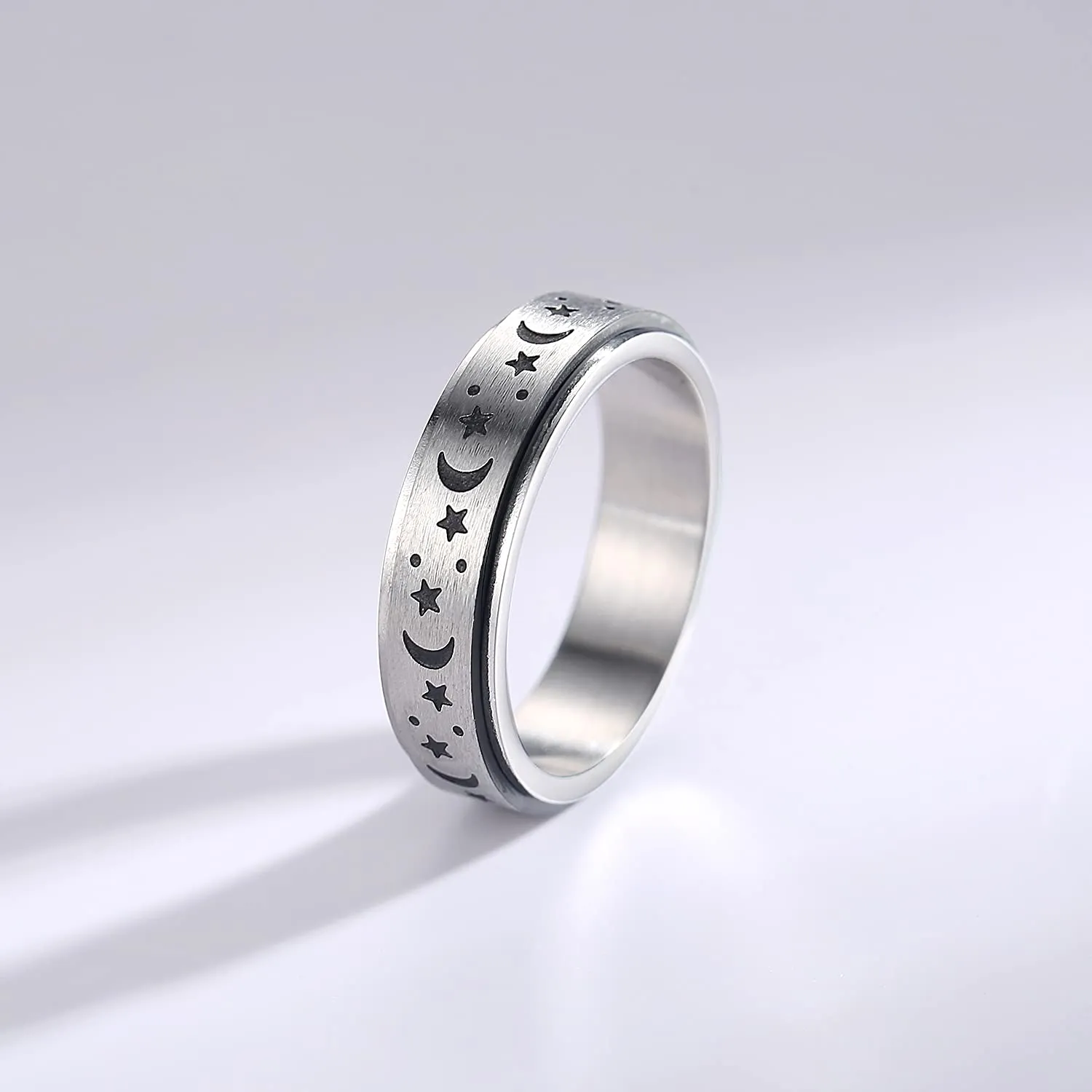 6mm Stainless Steel Spinner Rings Moon Star Ring for Women Stress Relieving Anxiety Rings Engagement Wedding Promise Band9037343